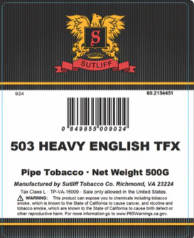Sutliff - 503 Heavy English TFX Pipe Tobacco 500 gram - Image 2