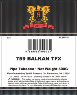 Sutliff - 759 Balkan TFX Pipe Tobacco 500 gram - Image 2